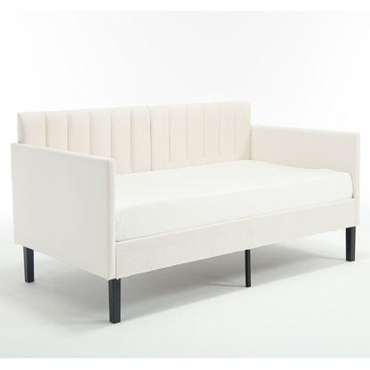 Elena Boucle Upholstered Daybed with ribbed tufted backrest in cream by HouseOfZazla on Tampa Home & Garden Store
