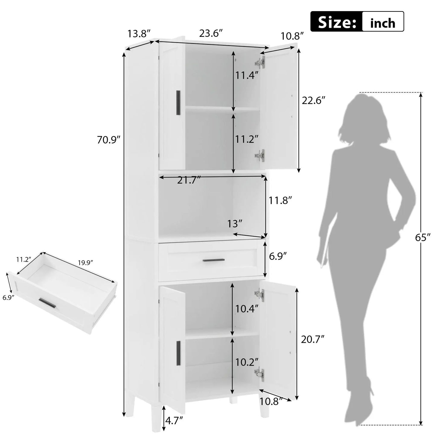 Tall Bathroom Cabinet with Soft Close Doors