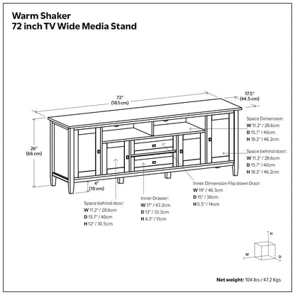 Warm Shaker 72-inch TV wide media stand handcrafted Unique Piece Furniture on Tampa Home & Garden Store