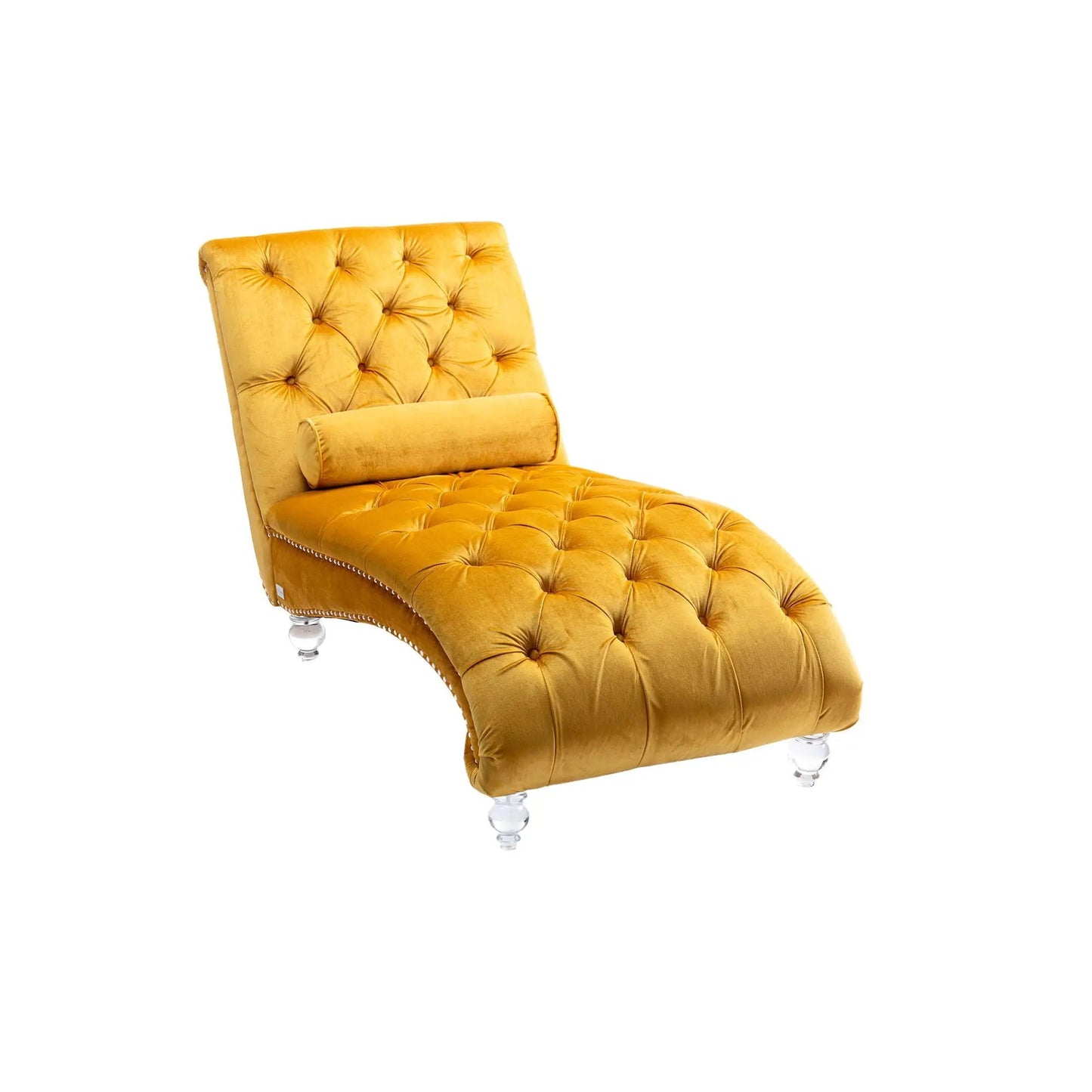 Indoor Chaise Lounge With Button Tufted Pillow