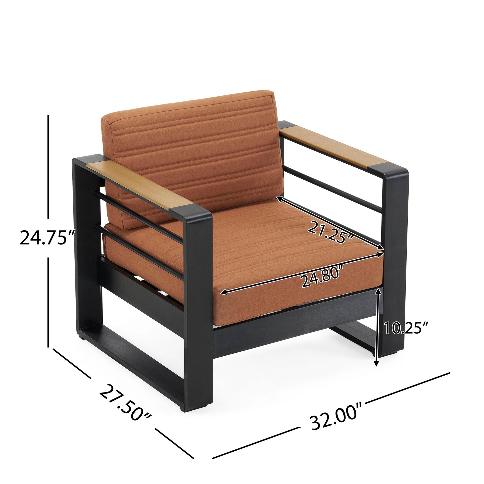 Giovanna Club Chair Set with Aluminum Frame burnt orange cushions by HouseOfZazla on Tampa Home & Garden Store