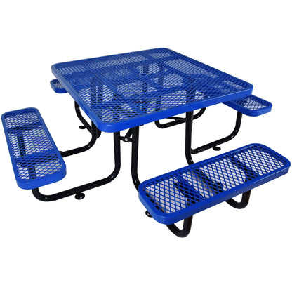 Square outdoor steel picnic table with umbrella pole blue finish Unique Piece Furniture on Tampa Home & Garden Store