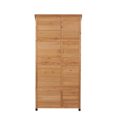 Outdoor Shed With Vertical Tool Cabinet and Shelf