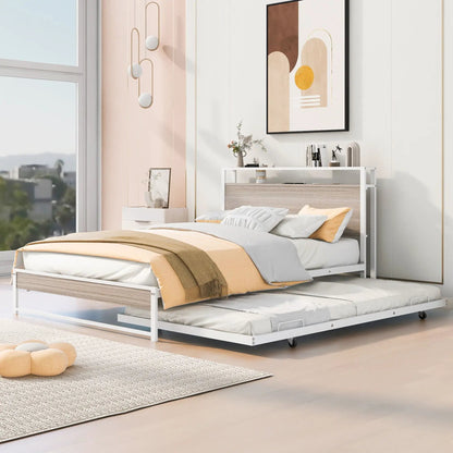 Platform Bed Frame With Trundle and USB Ports