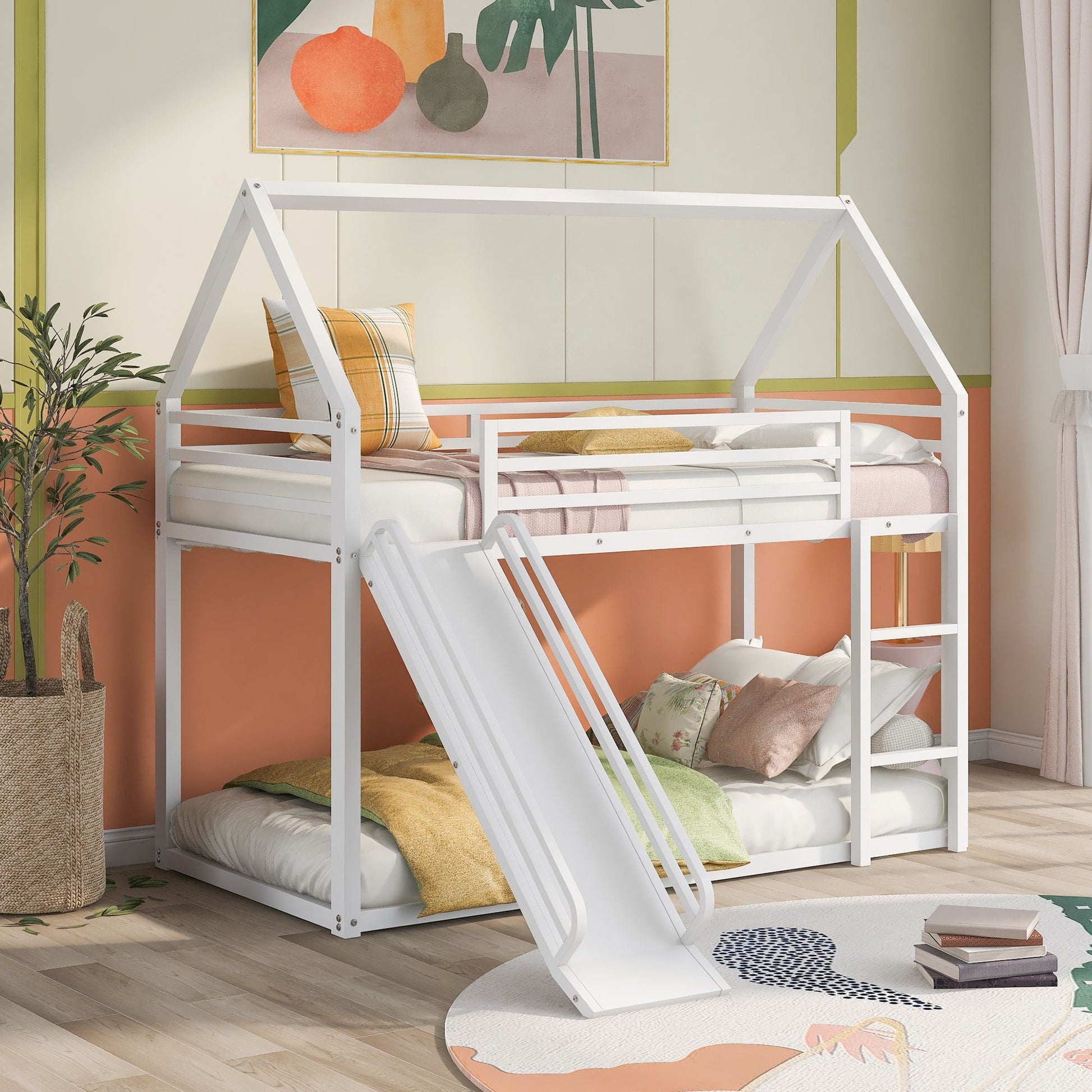 Twin over twin white bunk bed with ladder and slide by HouseOfZazla on Tampa Home & Garden Store