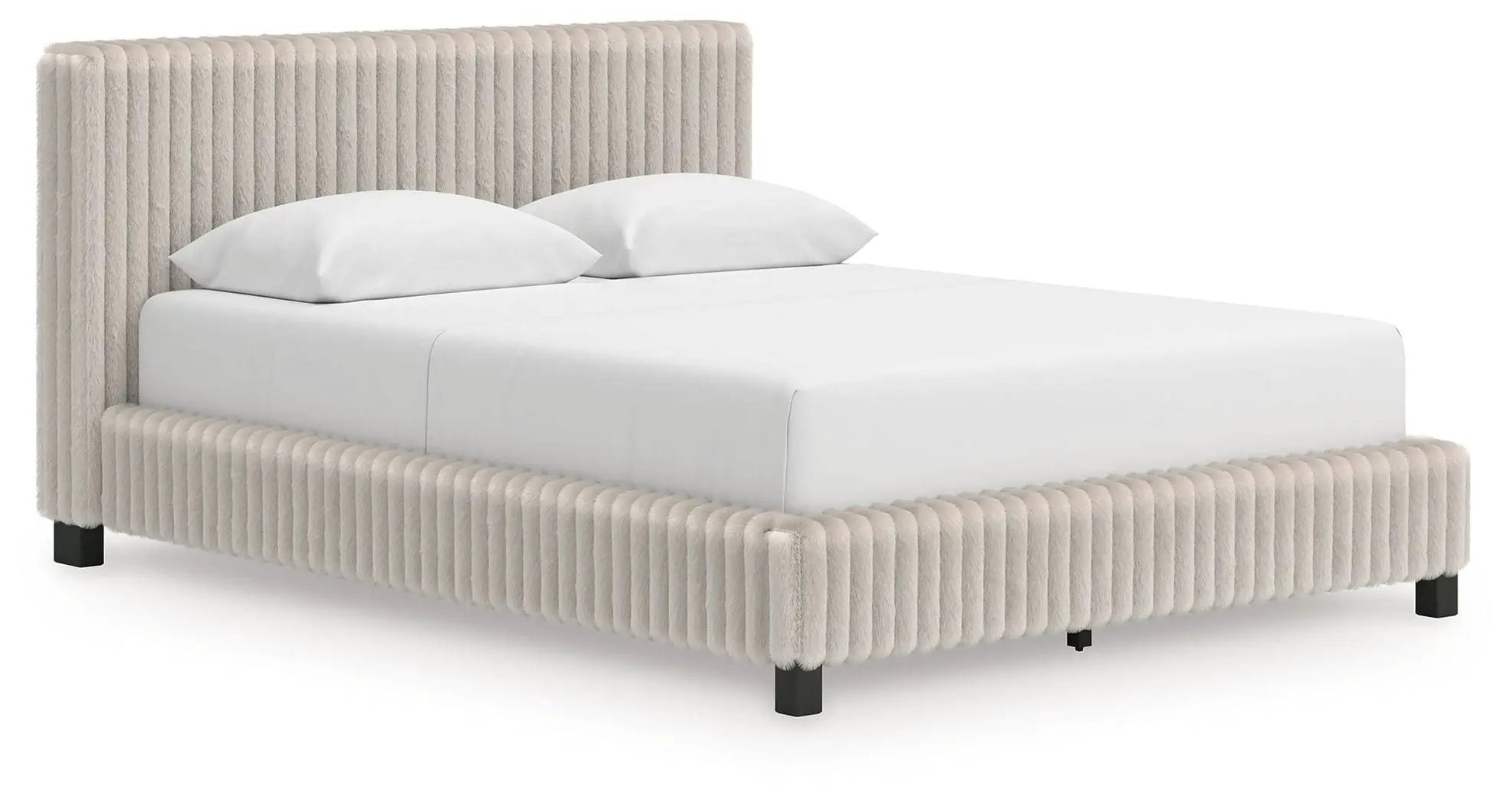 Zuraleus upholstered bed by Unique Piece Furniture beige fabric with ribbed frame on Tampa Home & Garden Store