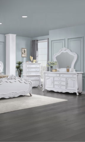 Latisha Mirror in White with Wood Frame by HouseOfZazla, ornate carved edge on Tampa Home & Garden Store