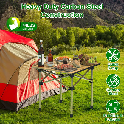 GemGear folding camping table with carbon steel frame, roll-up picnic desk outdoors near tent on Tampa Home & Garden Store