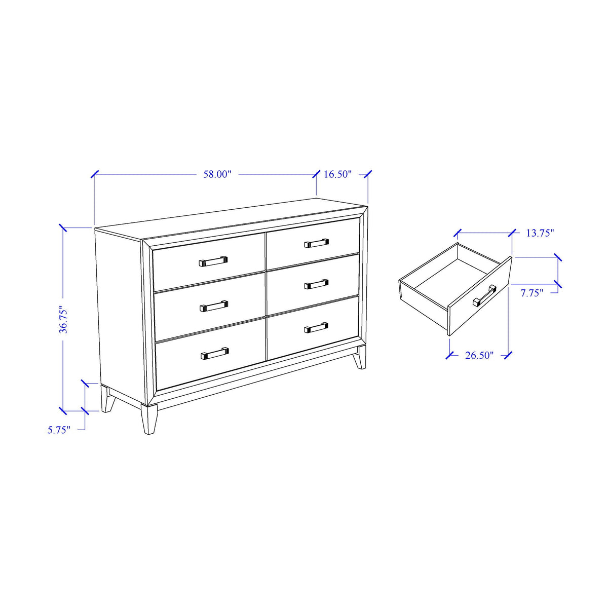 Mirage 5 Piece Bedroom Set HouseOfZazla dresser with 6 drawers nightstand two pieces shown on Tampa Home & Garden Store