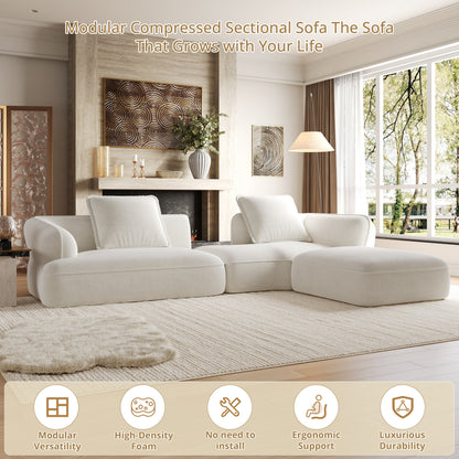 122-inch modern L-shaped sectional sofa with chaise, white upholstery, HouseOfZazla on Tampa Home & Garden Store