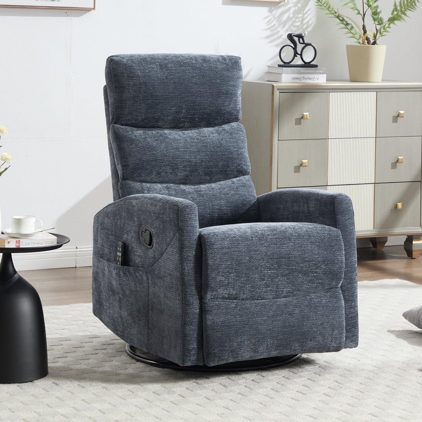 Heat Massage Manual Recliner Chair by HouseOfZazla in dark gray fabric with swivel base on Tampa Home & Garden Store