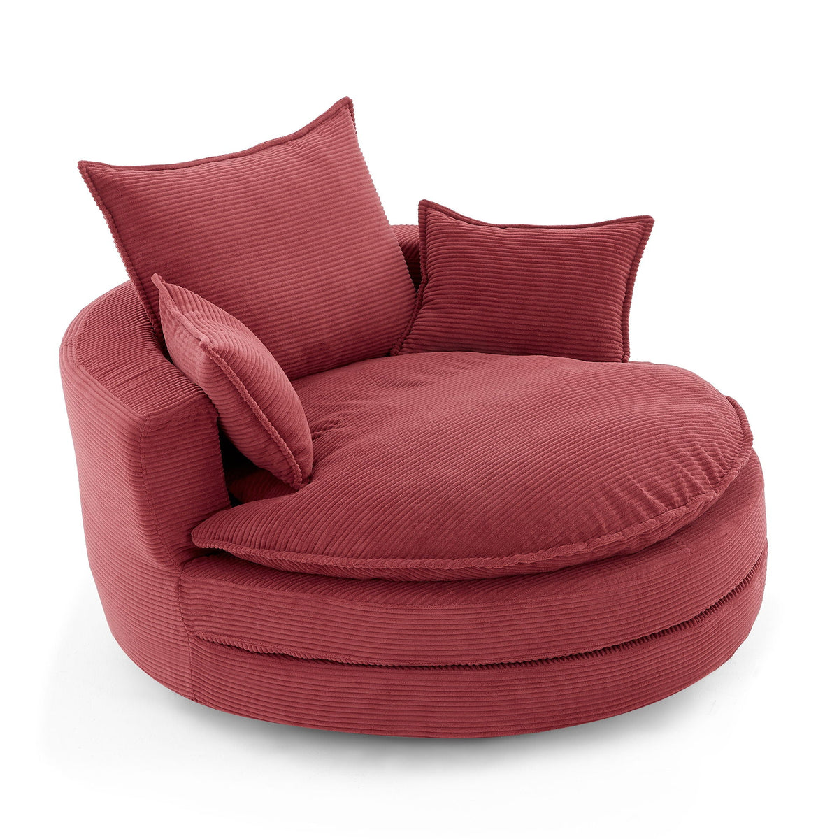 Swivel Barrel Chair red corduroy with cushions and pillows on Tampa Home & Garden Store