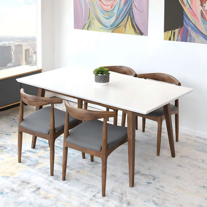 Mary dining table modern rectangular white top wood legs gray cushioned chairs HouseOfZazla on Tampa Home & Garden Store