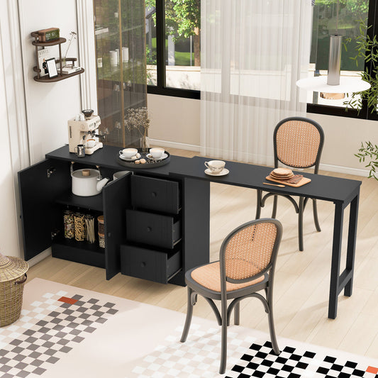 Wooden sideboard with extendable table in black finish, drawers and shelves, HouseOfZazla on Tampa Home & Garden Store