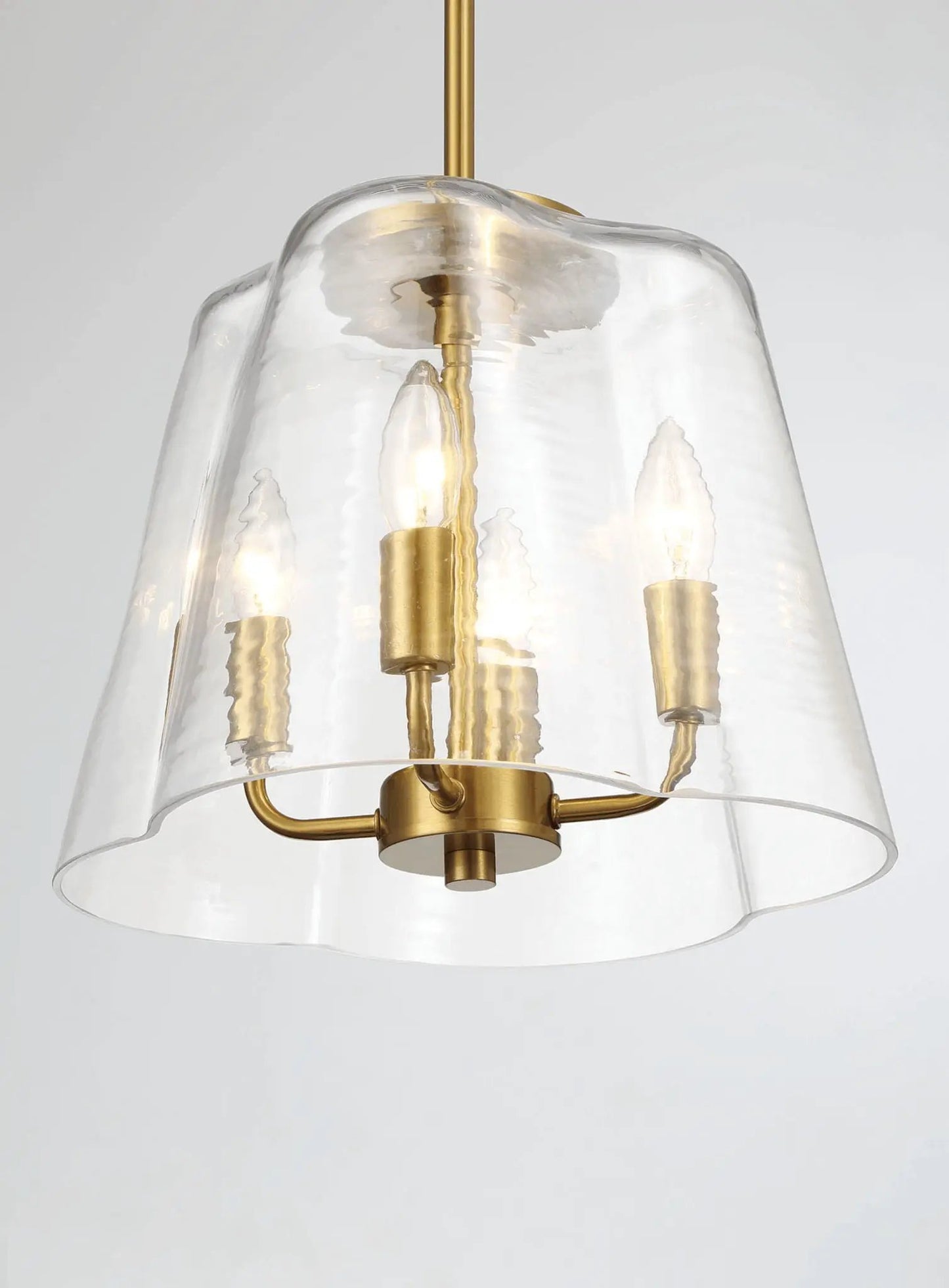 Soiree 4-Candle Lights Pendant by Unique Piece Furniture, clear glass shade with brass accents on Tampa Home & Garden Store