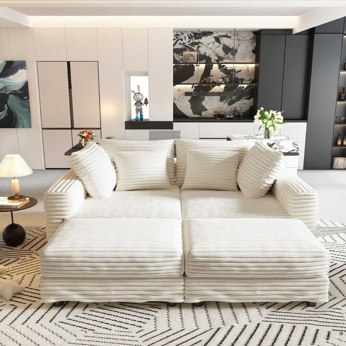 Deep Seat Sofa Bed With Ottoman and Soft Pillows