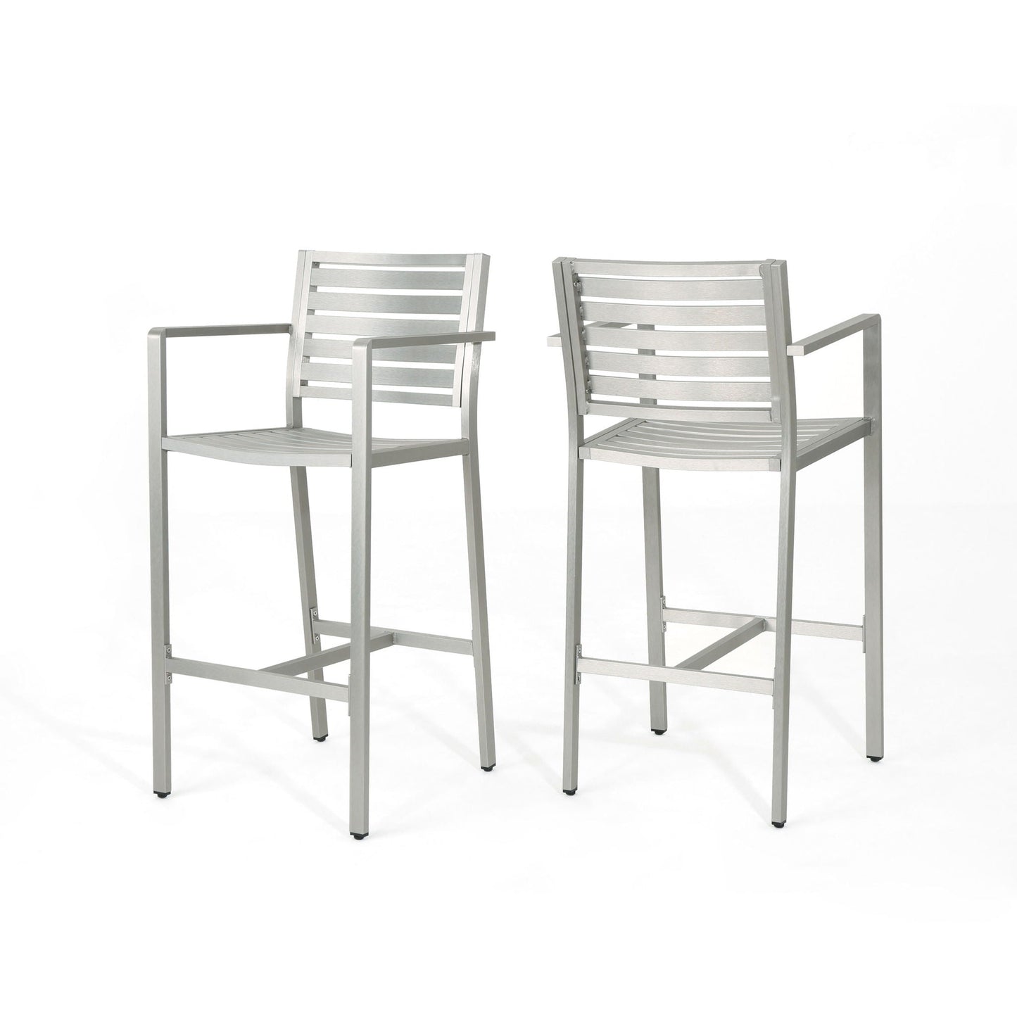 Outdoor aluminum bar stools set of 2 in silver with backs and armrests HouseOfZazla on Tampa Home & Garden Store