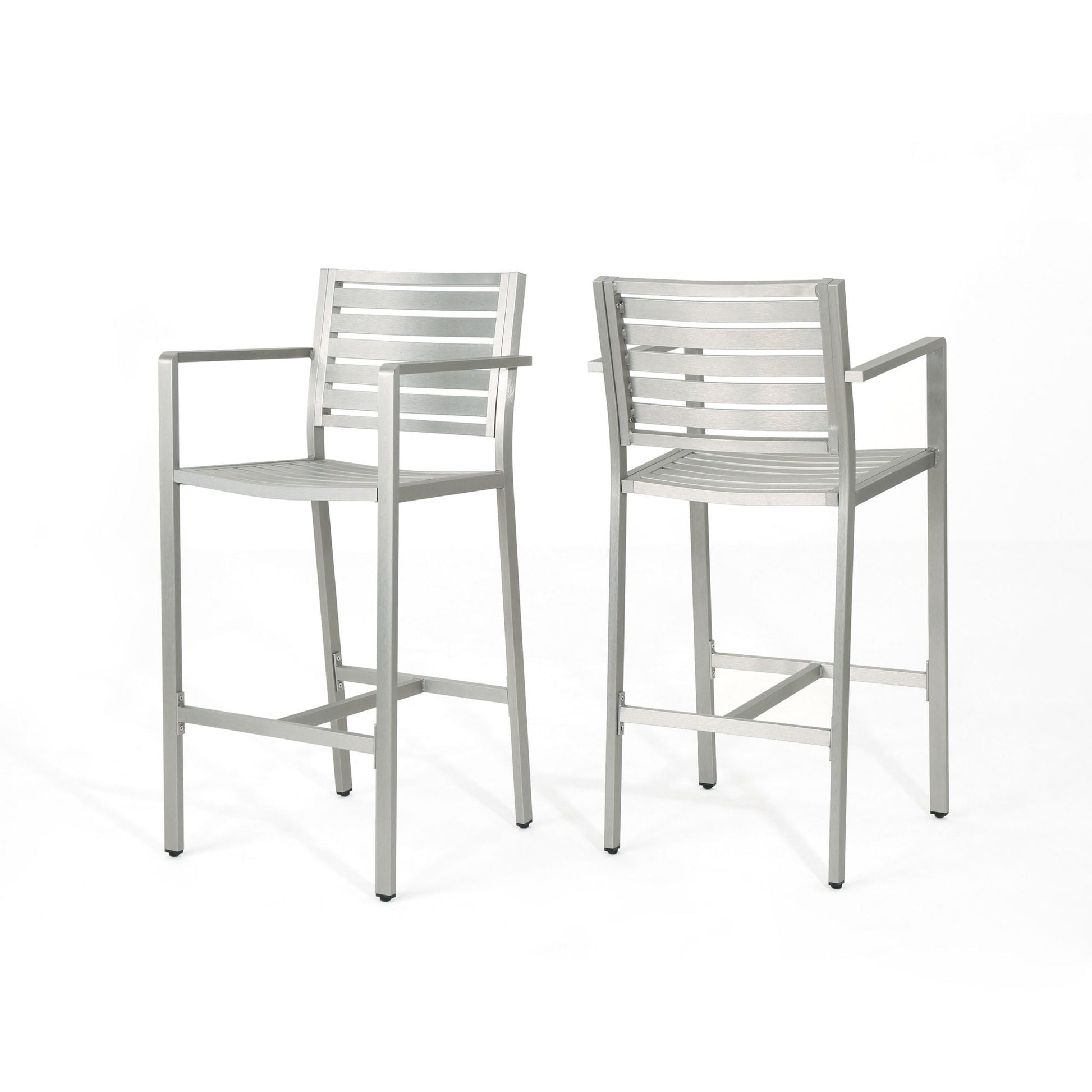 Outdoor aluminum bar stools set of 2 in silver with backs and armrests HouseOfZazla on Tampa Home & Garden Store