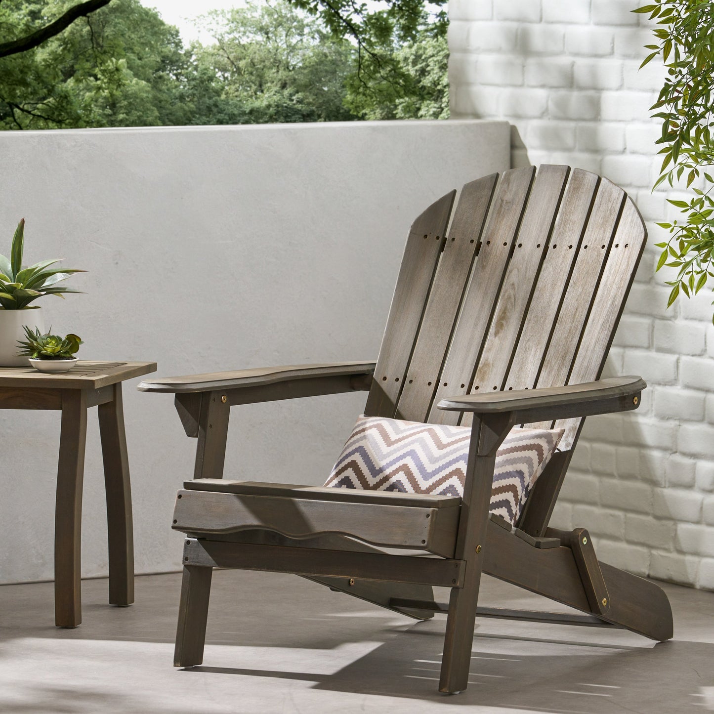 Malibu Adirondack Chair pair by HouseOfZazla in weathered gray wood for outdoor furniture on patio