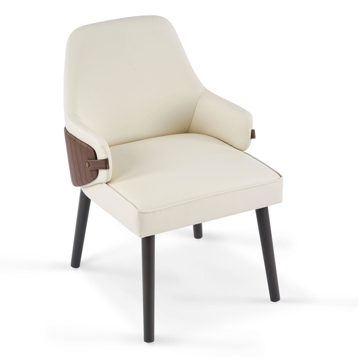 Indoor dining chair set of 2 beige upholstery with brown side panels and black legs on Tampa Home & Garden Store