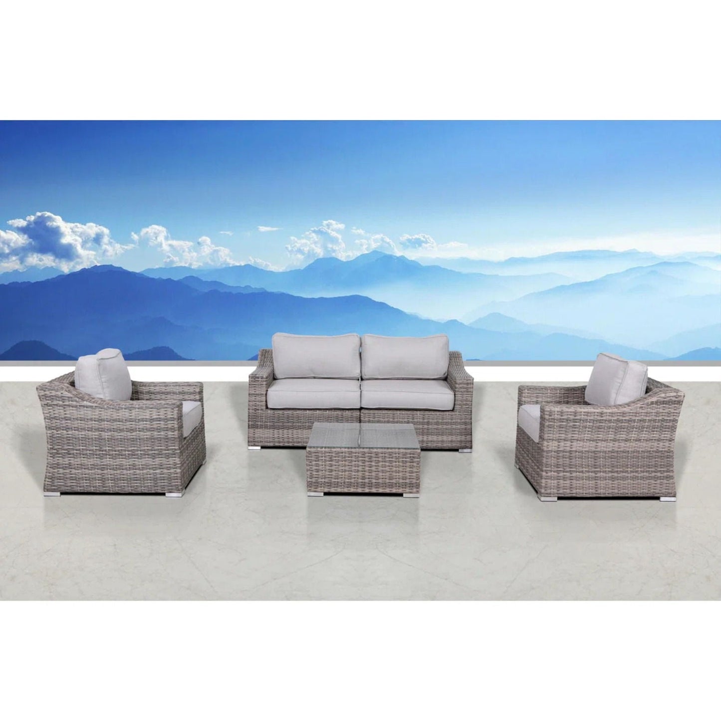Outdoor Wicker Set With Glass Table And Cushions