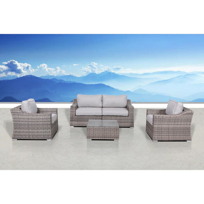 Outdoor Wicker Set With Glass Table And Cushions