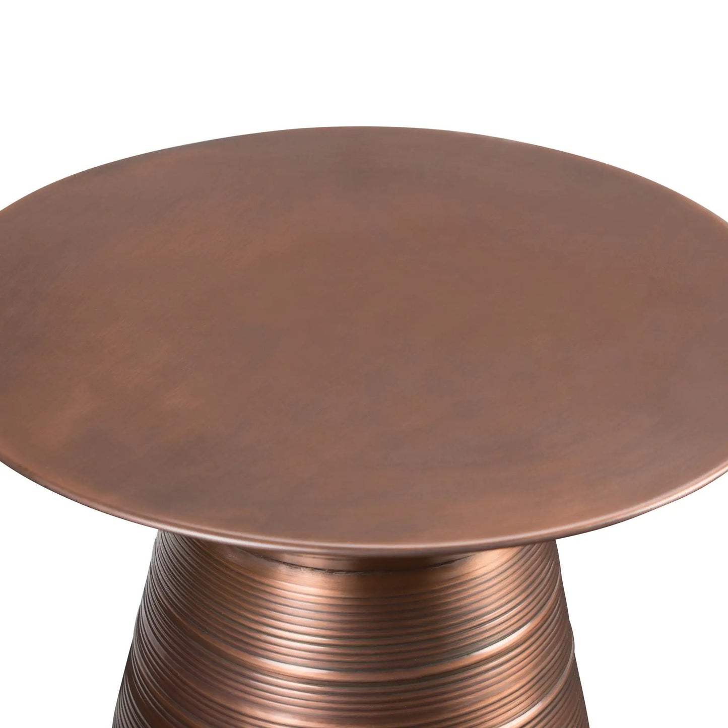 Sheridan handcrafted metal accent table with brown copper finish and ribbed pedestal base on Tampa Home & Garden Store