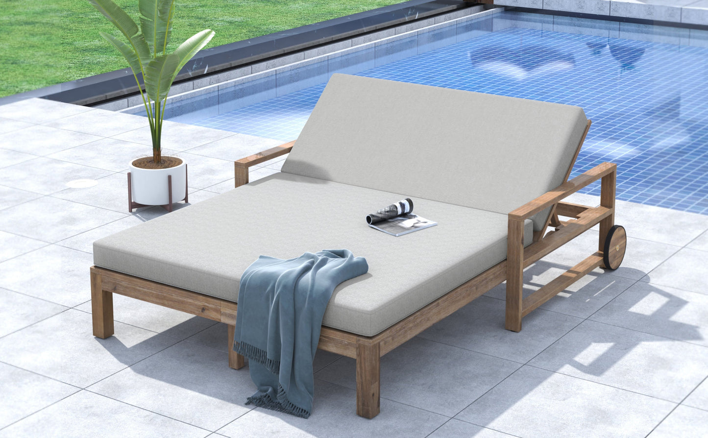Farmhouse Wooden Outdoor Sunbed and Bench