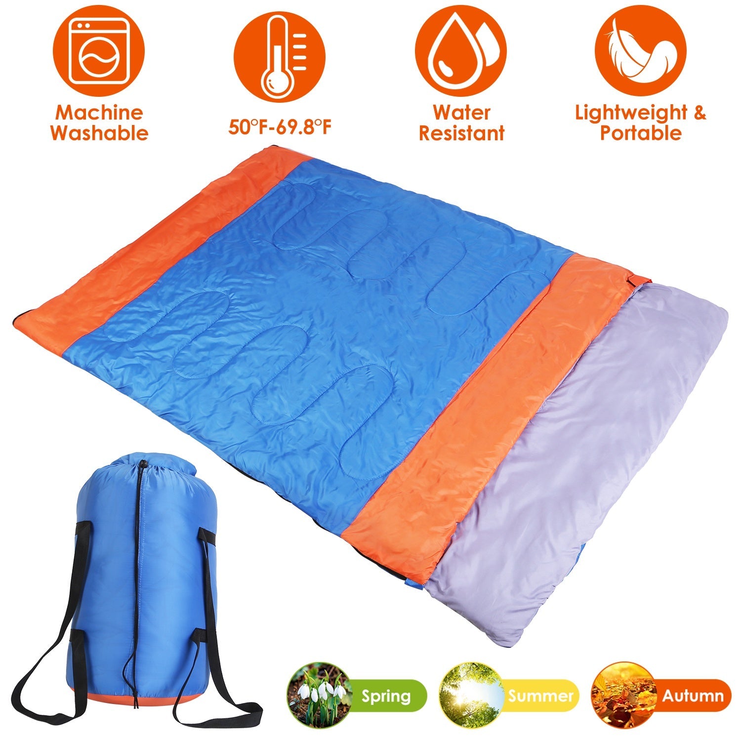 GemGear 3-person sleeping bag blue body with orange trim, includes stuff sack on Tampa Home & Garden Store