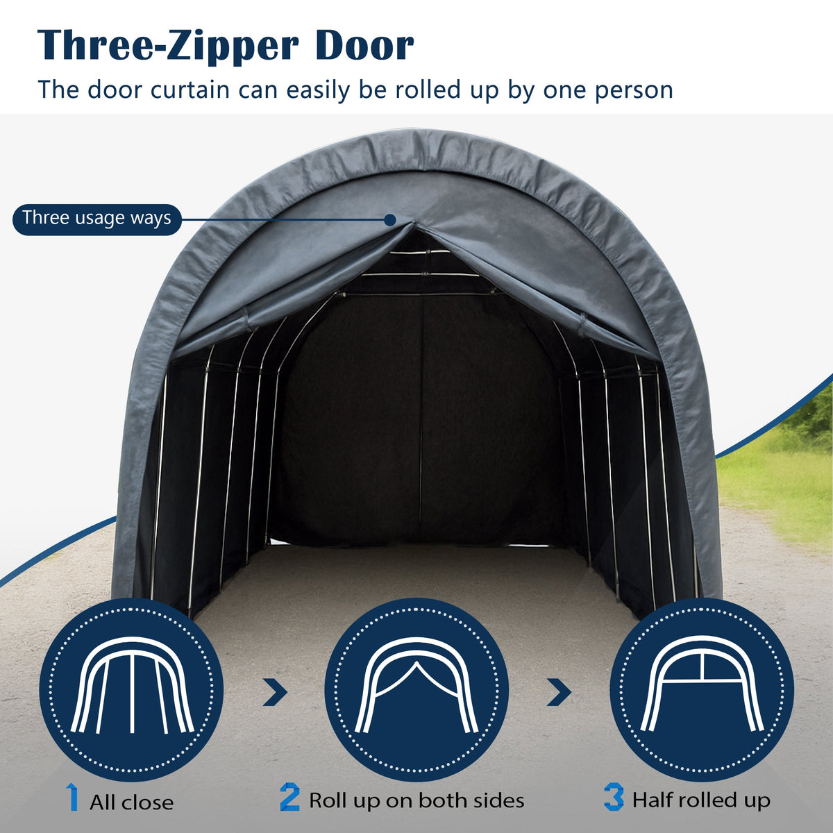 Heavy-Duty 12x20 ft carport canopy by HouseOfZazla; blue-gray curved shelter with metal frame on Tampa Home & Garden Store