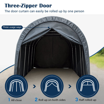 Heavy-Duty 12x20 ft carport canopy by HouseOfZazla; blue-gray curved shelter with metal frame on Tampa Home & Garden Store