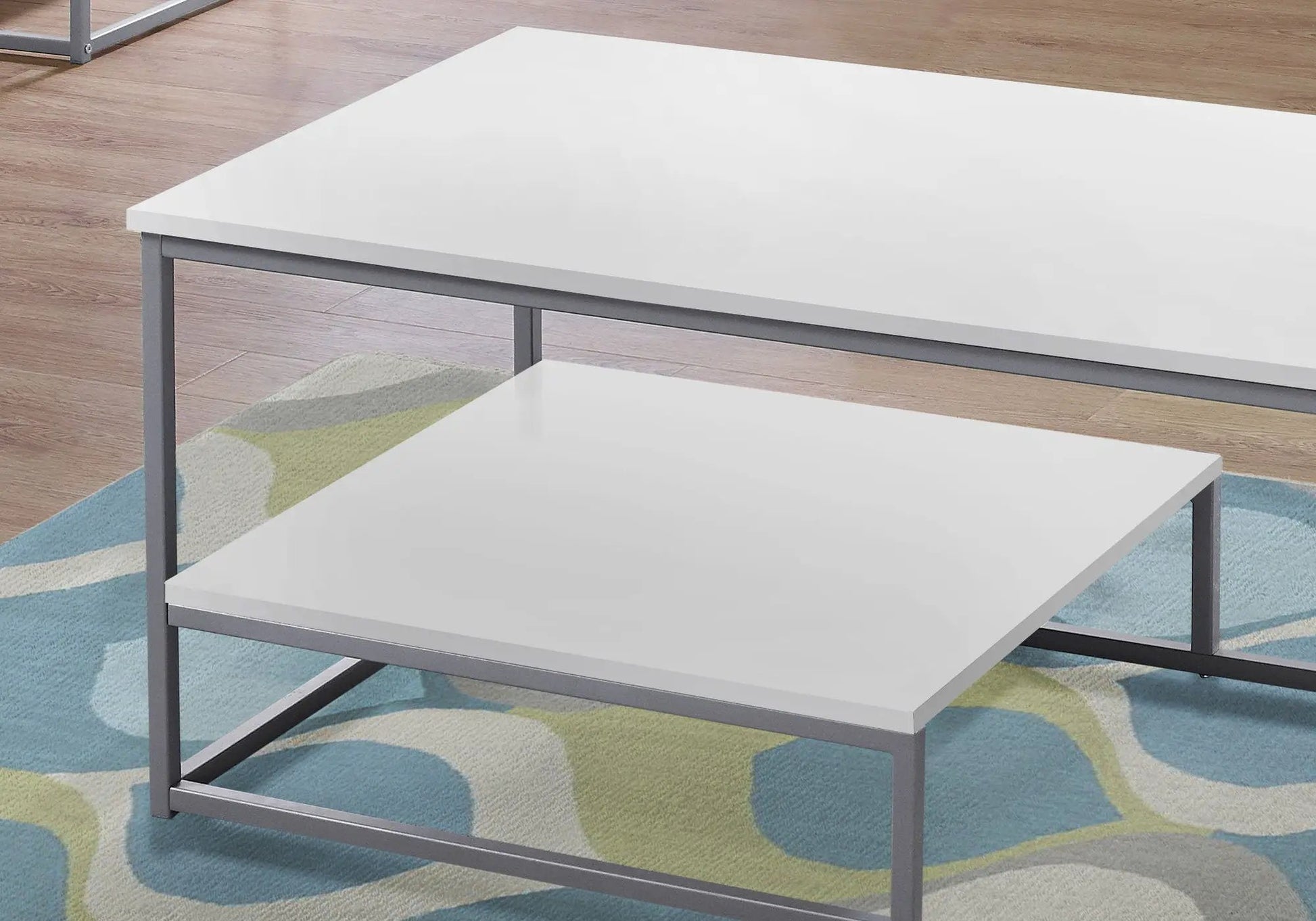 Three white modern nesting tables with gray metal frames for coffee end and side use (set of 3) on Tampa Home & Garden Store