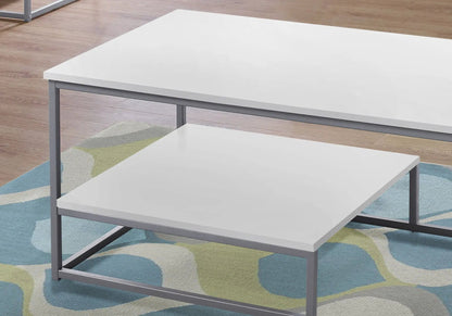 Three white modern nesting tables with gray metal frames for coffee end and side use (set of 3) on Tampa Home & Garden Store