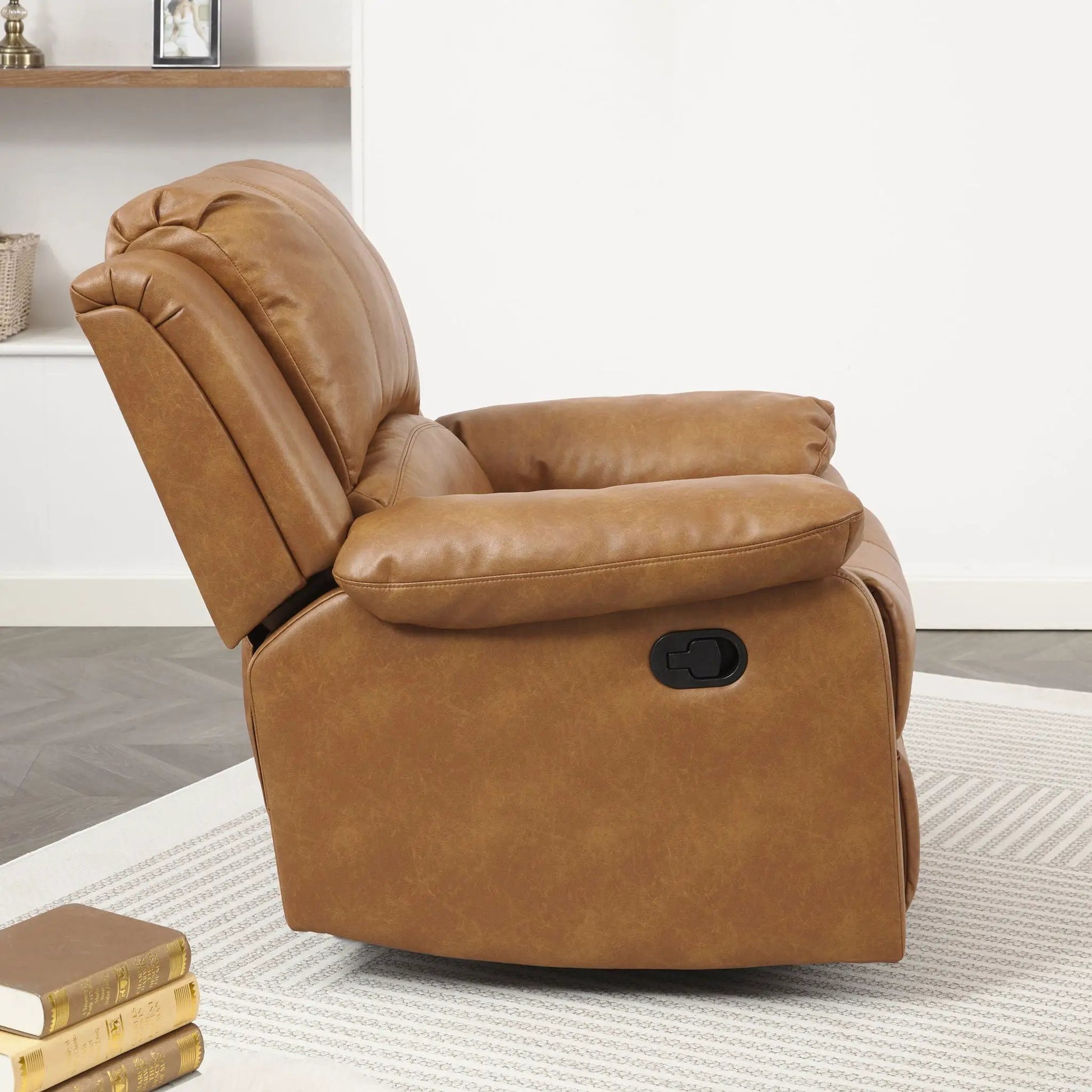 Charlotte Glider Recliner in tan leather by Unique Piece Furniture on Tampa Home & Garden Store