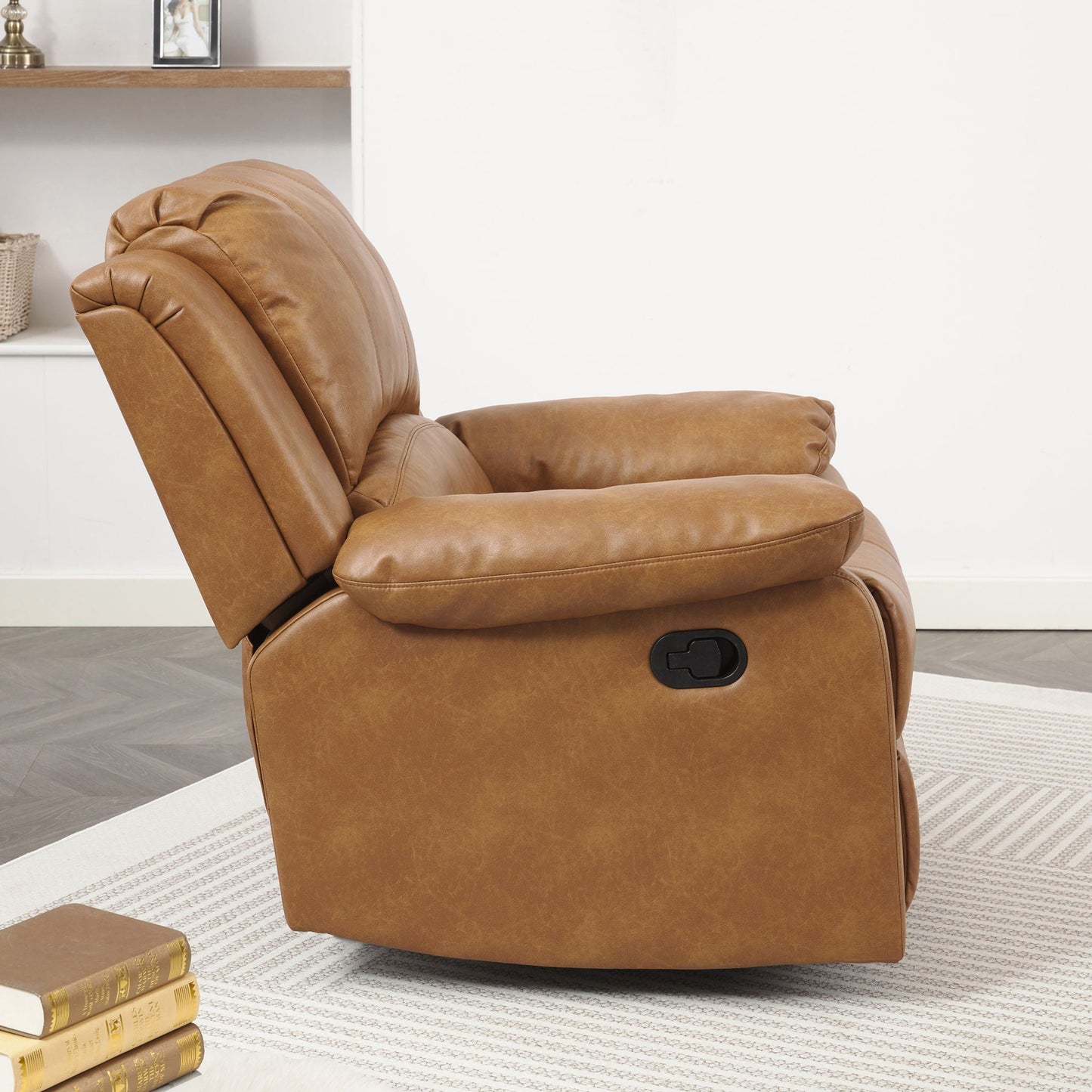 Charlotte glider recliner in tan leather by HouseOfZazla, classic style reclining chair on Tampa Home & Garden Store