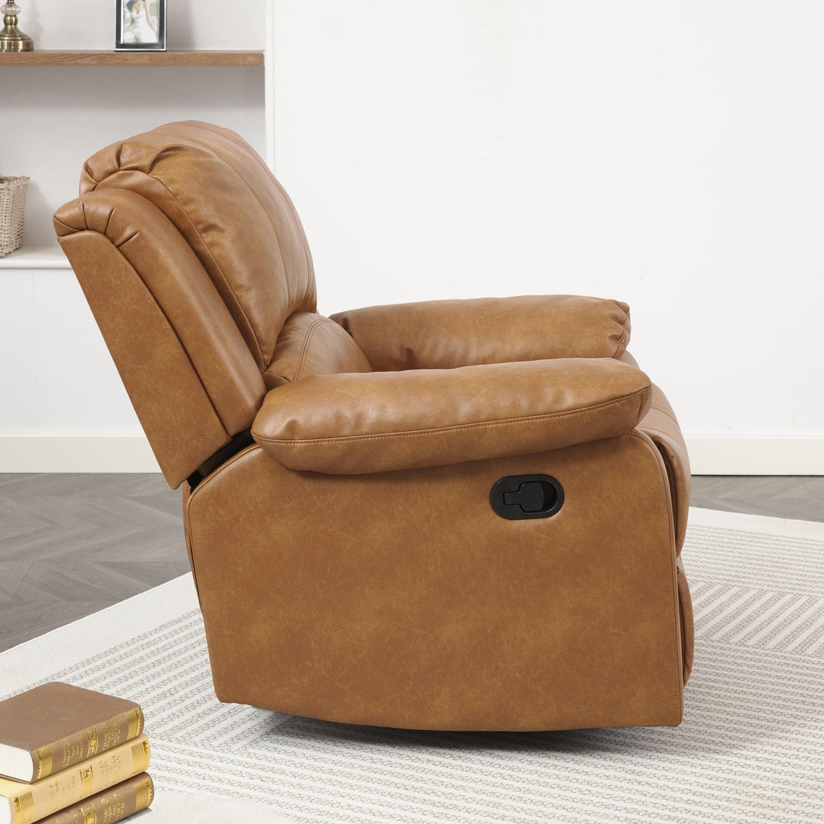 Charlotte glider recliner in tan leather by HouseOfZazla, classic style reclining chair on Tampa Home & Garden Store