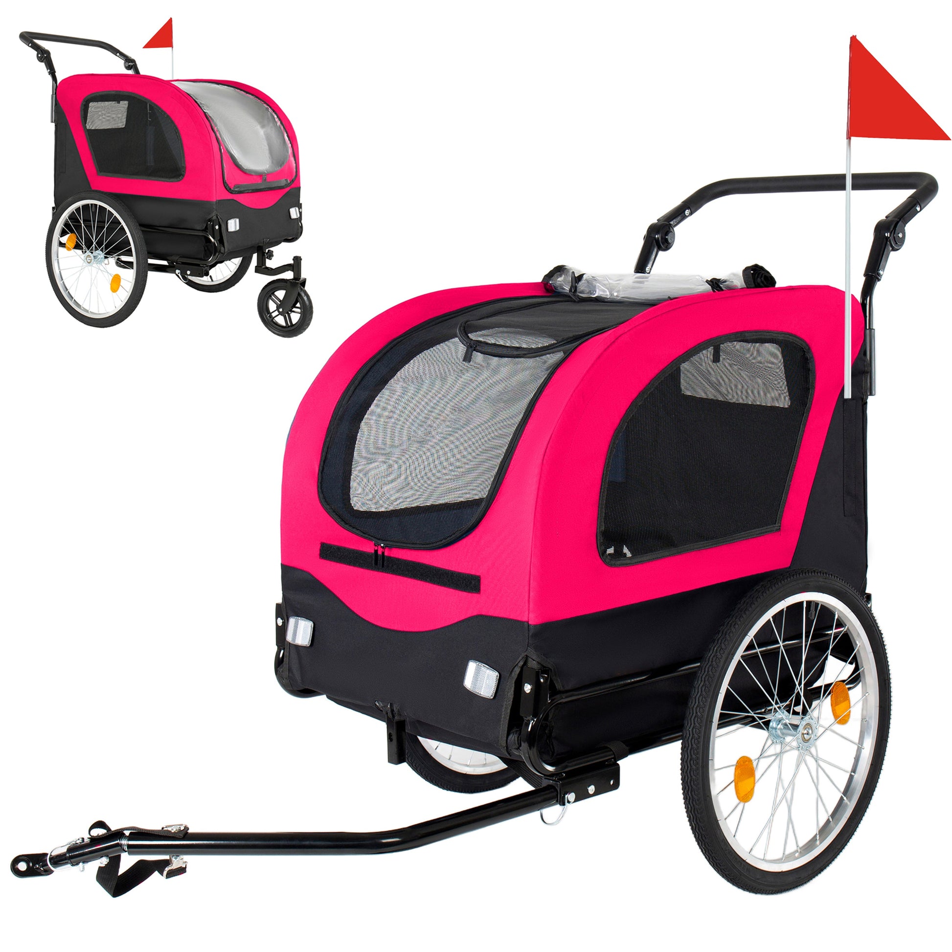 2-in-1 Bike Trailer & Pet Stroller for dogs up to 110lbs pink with mesh windows by HouseOfZazla on Tampa Home & Garden Store