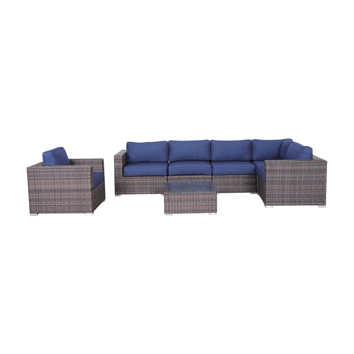 3-piece wicker outdoor seating set with blue cushions and table HouseOfZazla in colors on Tampa Home & Garden Store