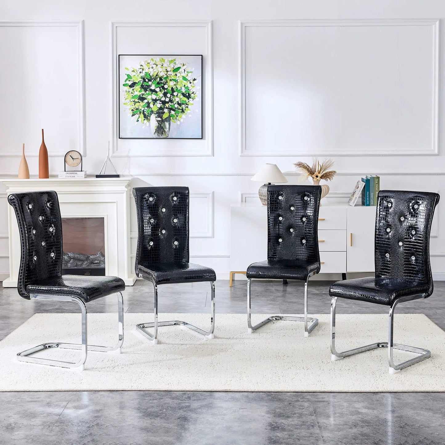 Elegant Design Upholstered Dining Chairs set of 4 in black crocodile-textured faux leather on Tampa Home & Garden Store