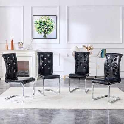 HouseOfZazla crystal-detailed upholstered dining chairs black crocodile-embossed fabric, four on Tampa Home & Garden Store