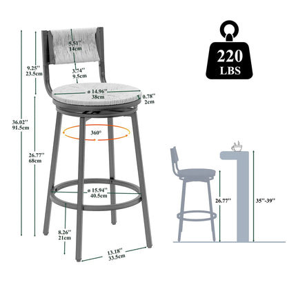 Swivel bar stools with gray metal frame and hand-woven paper rope seats, set of 2 on Tampa Home & Garden Store