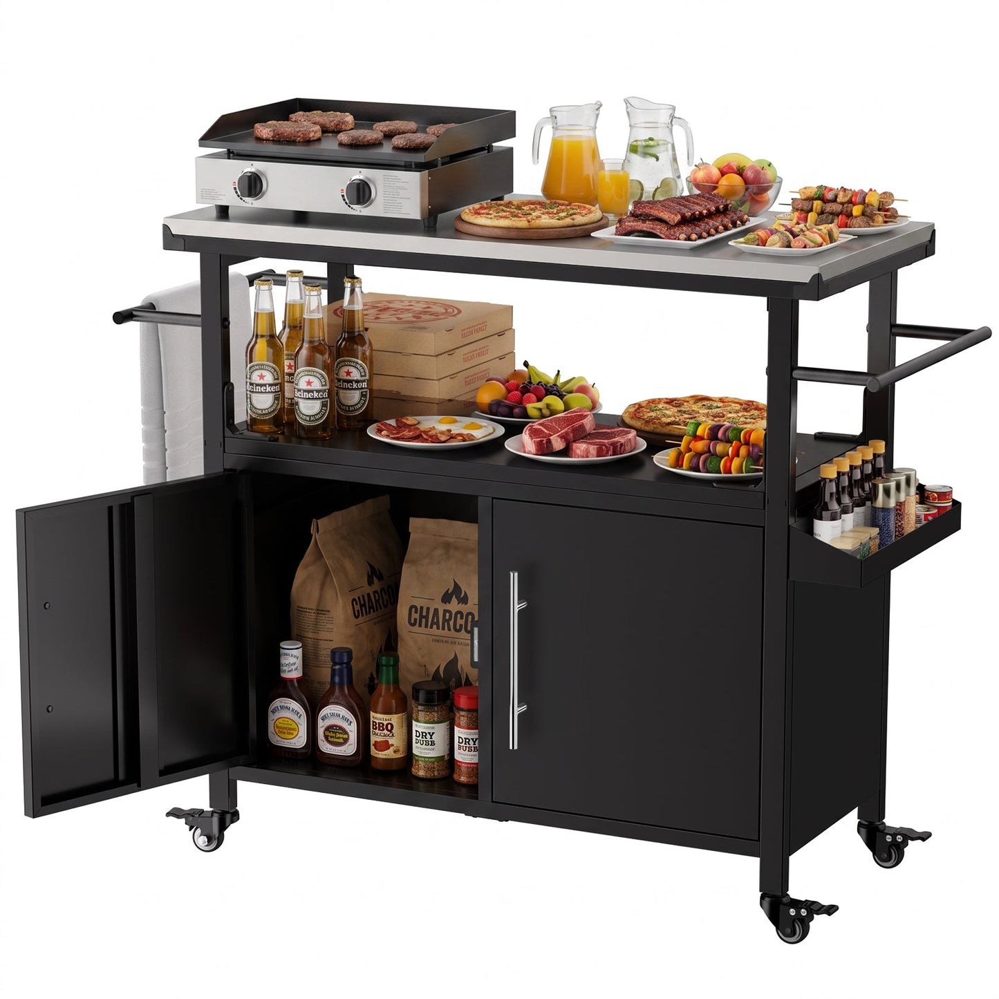 Durable Outdoor Grill Cart and Steel Table Top