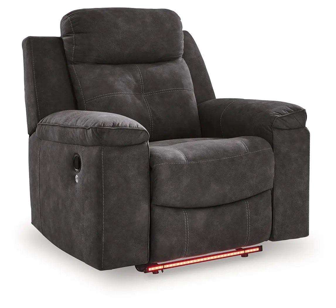 Brysonview Zero Wall Recliner charcoal fabric upholstery with side control panel on Tampa Home & Garden Store