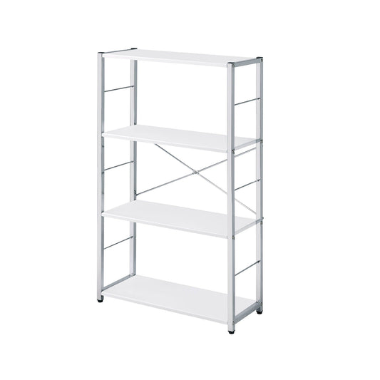 Tennos Bookshelf white with chrome metal frame, 4-tier etageres by Unique Piece Furniture on Tampa Home & Garden Store