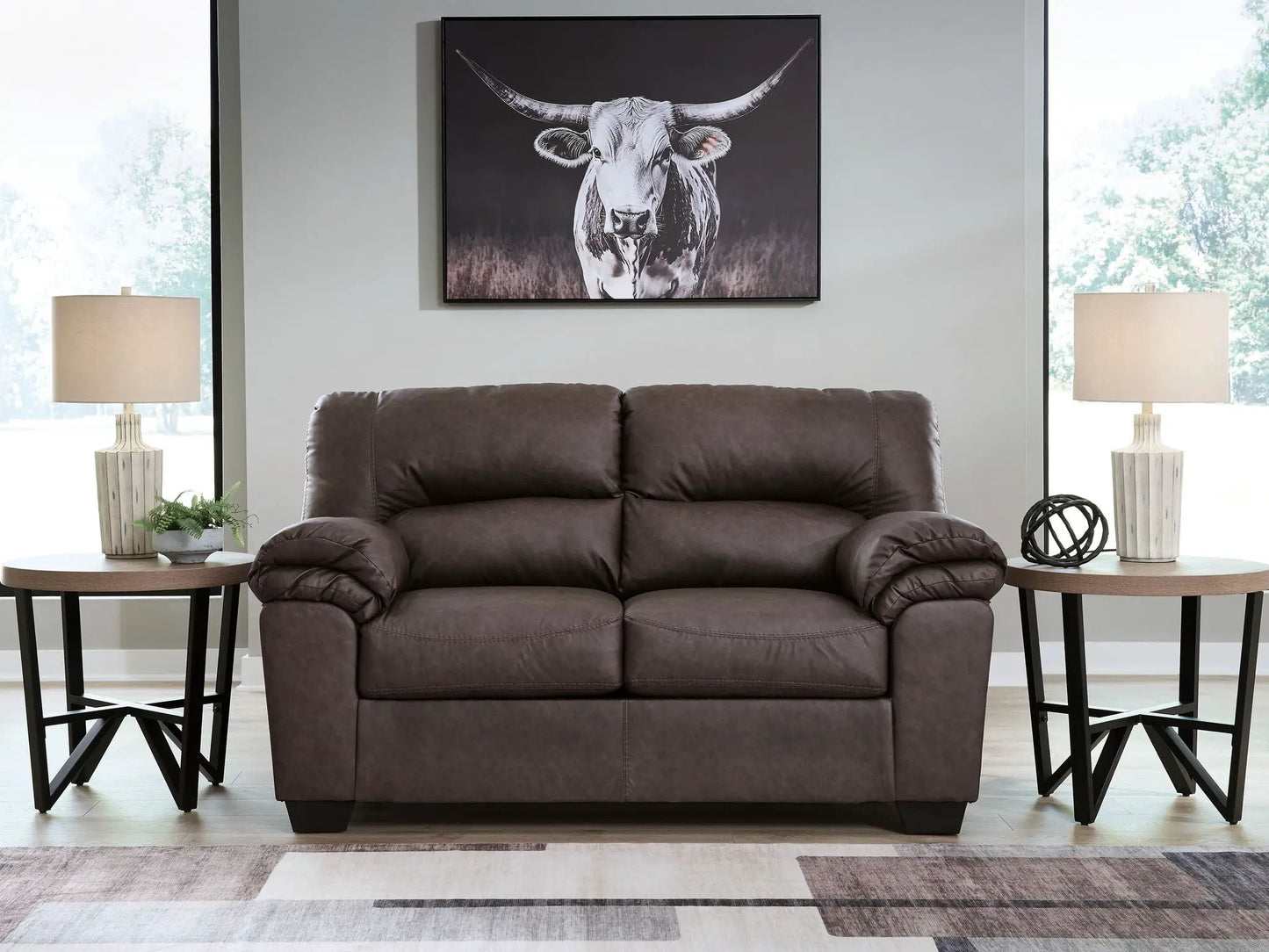 WillowBend Faux Leather Loveseat Jumbo Stitching