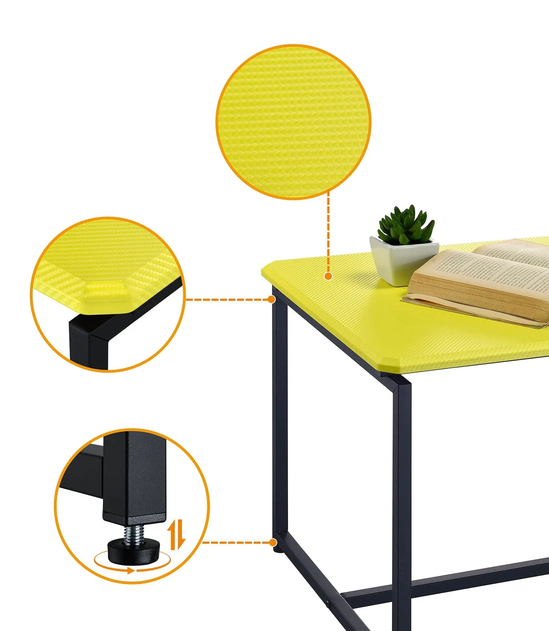 GT 3-Piece carbon fiber coffee and end table set with yellow tops and black legs on Tampa Home & Garden Store