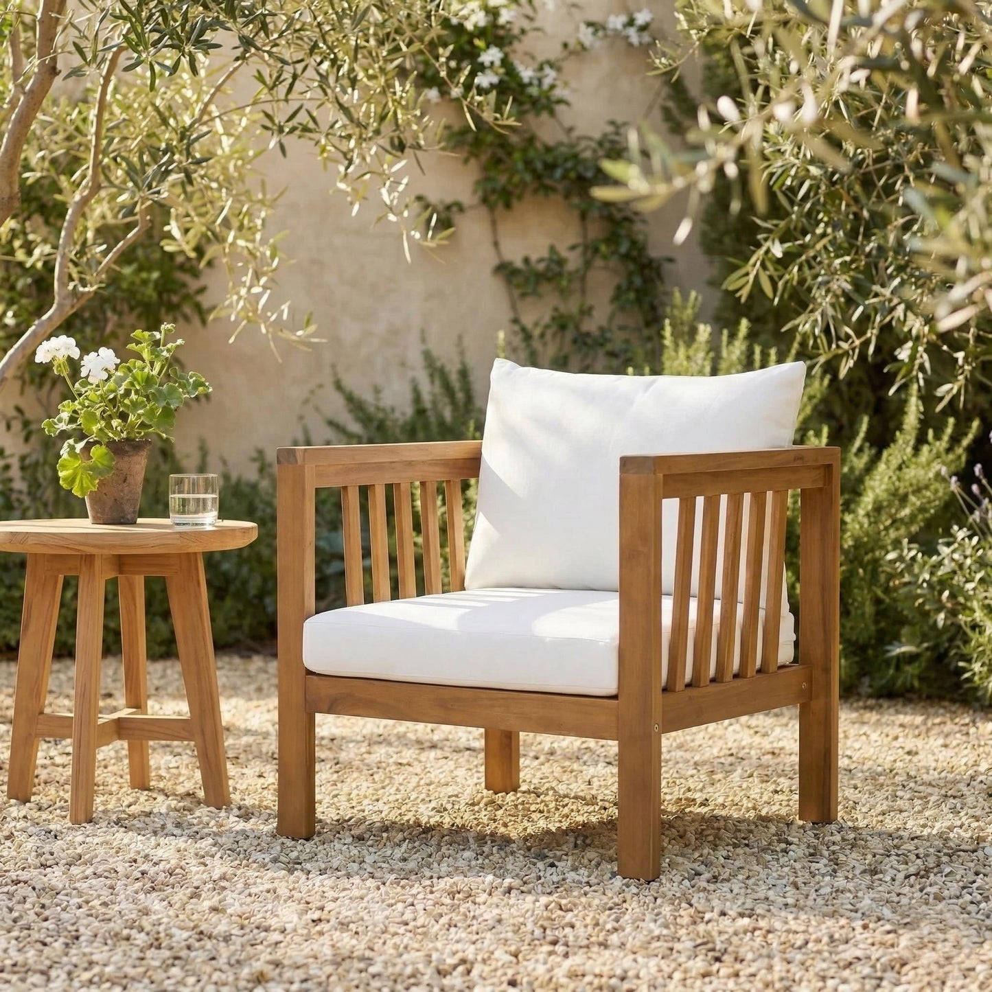 Outdoor Acacia Wood Club Chair with Square Arms