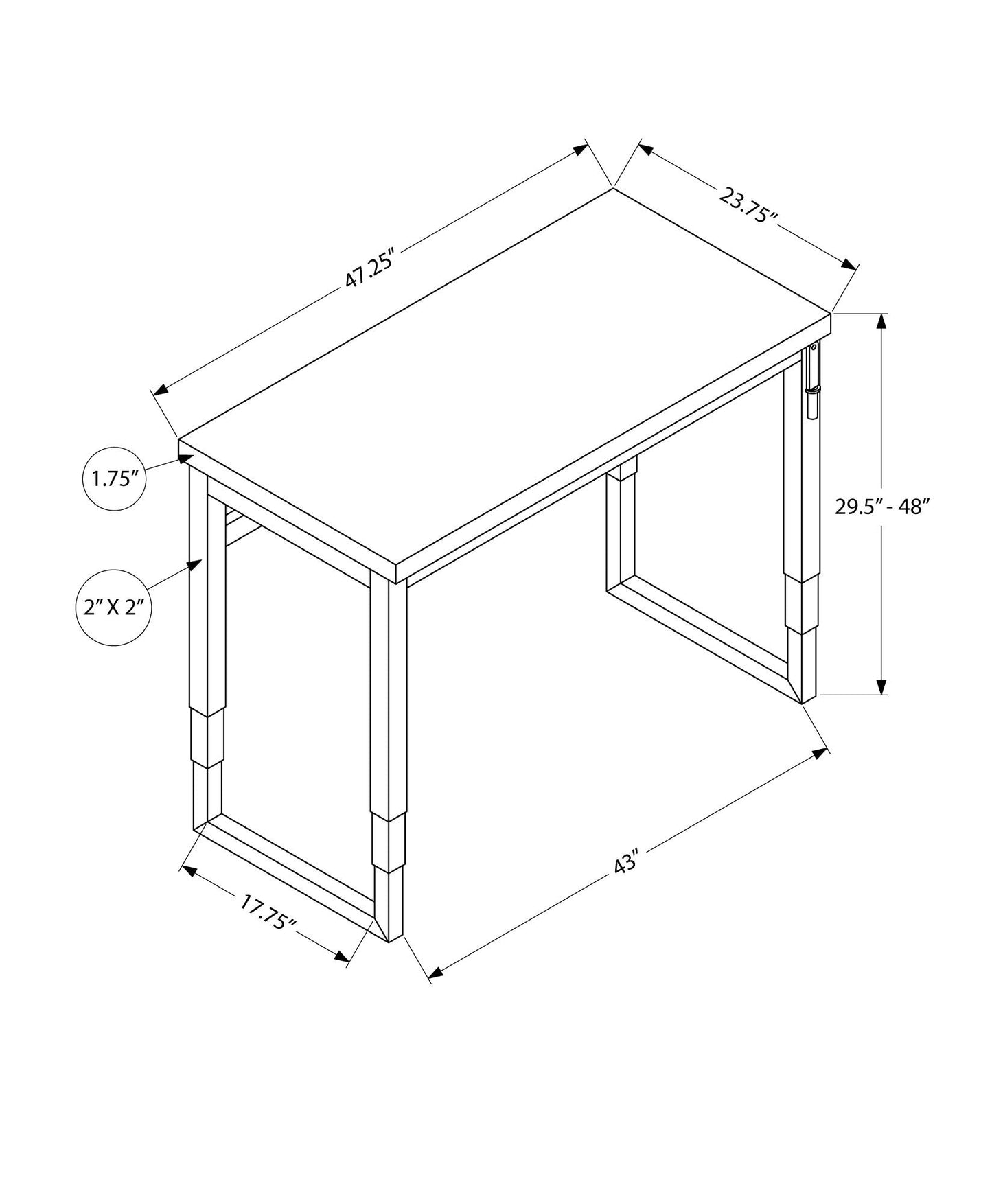 Adjustable standing computer desk schematic by HouseOfZazla; 47.25 in long, 29.5–48 in high on Tampa Home & Garden Store