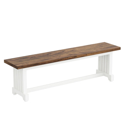 3 Piece Dining Table Set with Space Saving Benches brown wood top white base HouseOfZazla on Tampa Home & Garden Store
