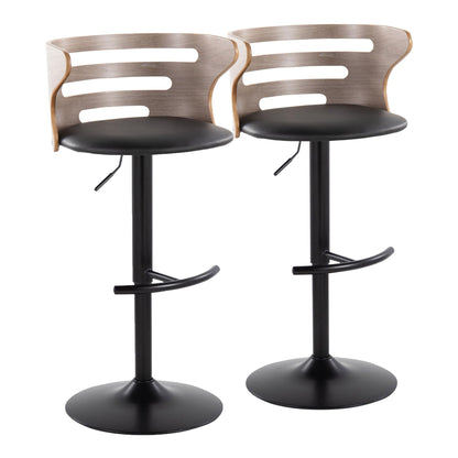 Barstool pair adjustable swivel stools with black seats and beige wood backs, rounded Tfootrests on Tampa Home & Garden Store
